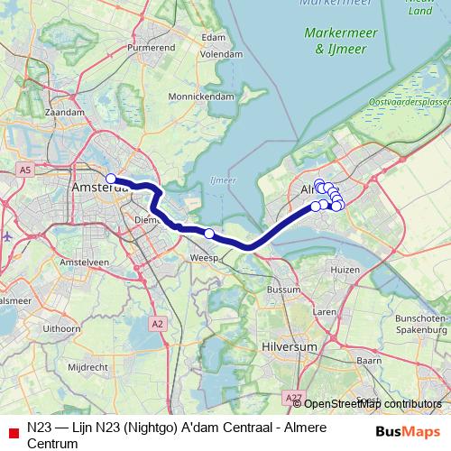 N23 bus Line Map