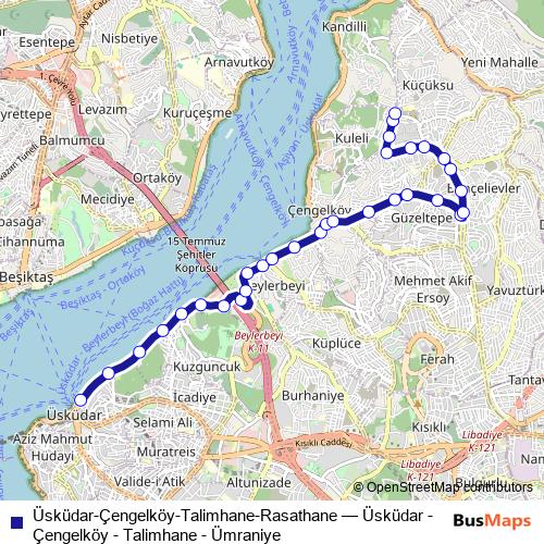 Üsküdar-Çengelköy-Talimhane-Rasathane bus Line Map