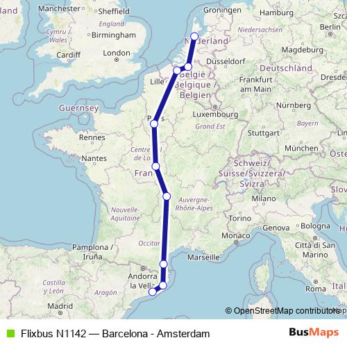Flixbus N1142 bus Line Map