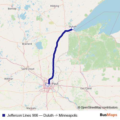 Jefferson Lines 906 bus Line Map