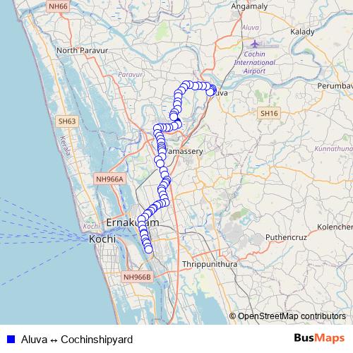 Aluva ↔ Cochinshipyard bus Line Map
