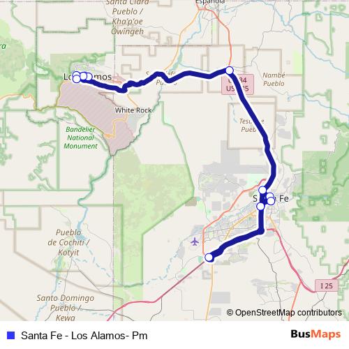 Santa Fe - Los Alamos- Pm bus Line Map
