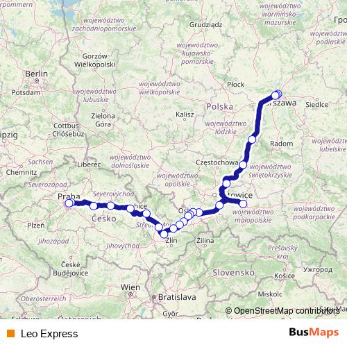 Leo Express rail Line Map