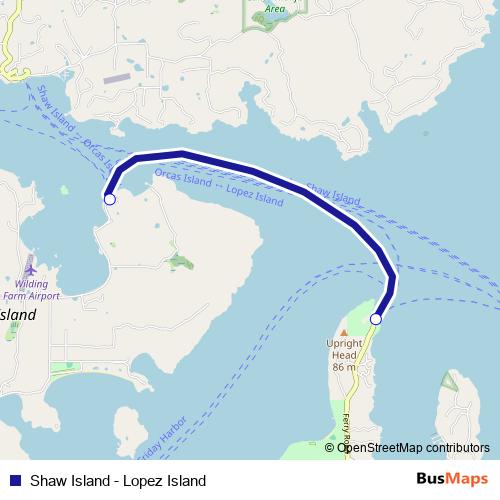 Shaw Island - Lopez Island ferry Line Map