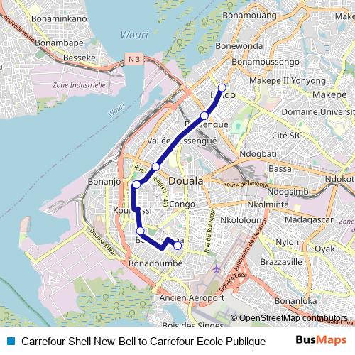 Carrefour Shell New-Bell to Carrefour Ecole Publique bus Line Map