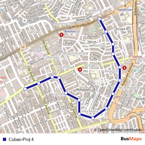 Cubao-Proj 4 bus Line Map