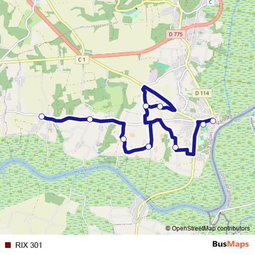 RIX 301 bus Line Map