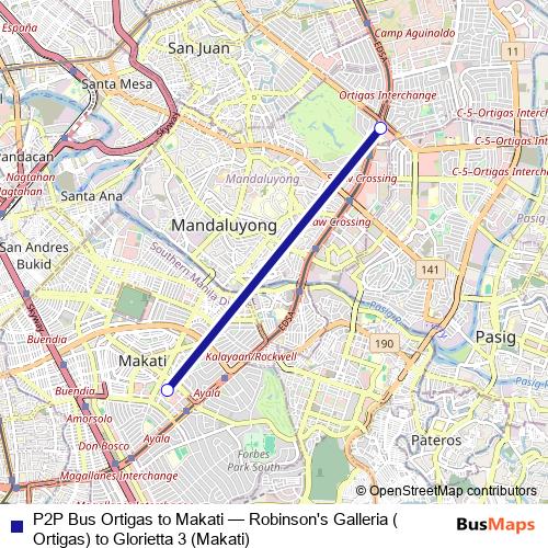 P2P Bus Ortigas to Makati bus Line Map