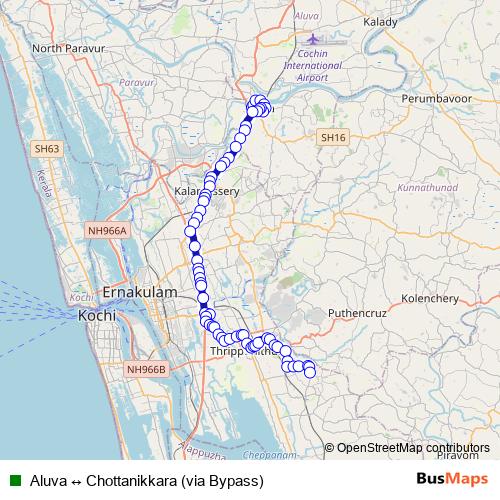 Aluva ↔ Chottanikkara (via Bypass) bus Line Map