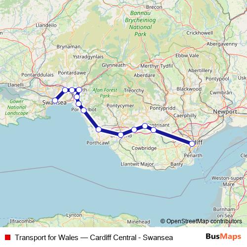 Transport for Wales rail Line Map