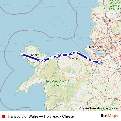 Transport for Wales rail Line Map