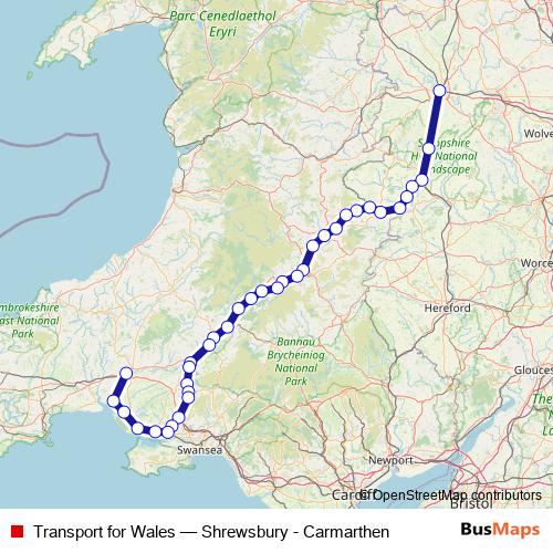 Transport for Wales rail Line Map