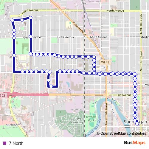 7 North bus Line Map
