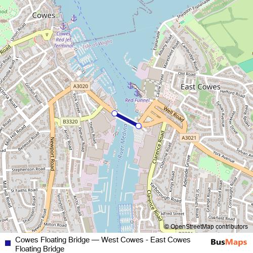 Cowes Floating Bridge ferry Line Map