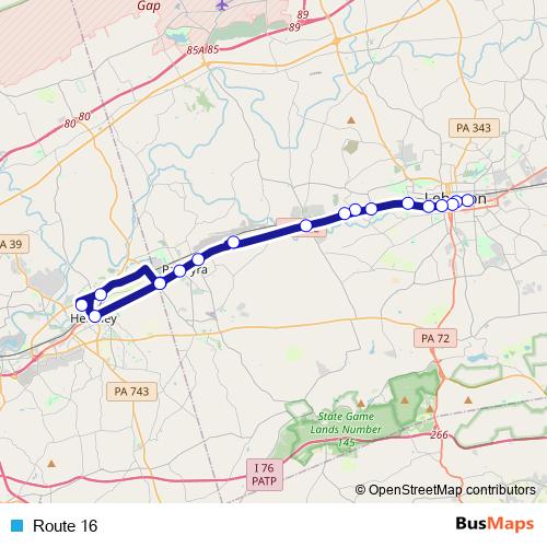 Route 16 bus Line Map