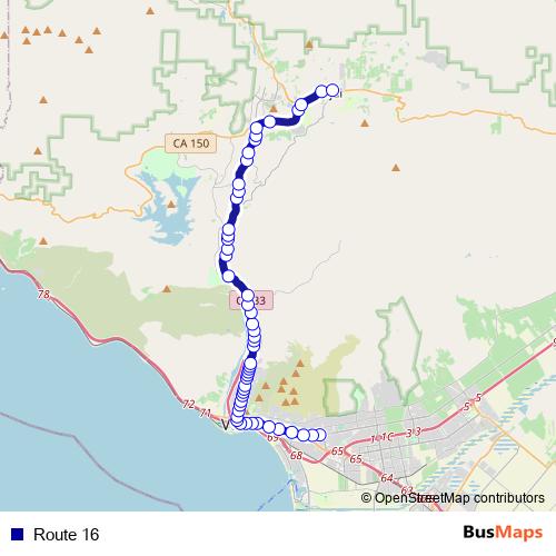 Route 16 bus Line Map