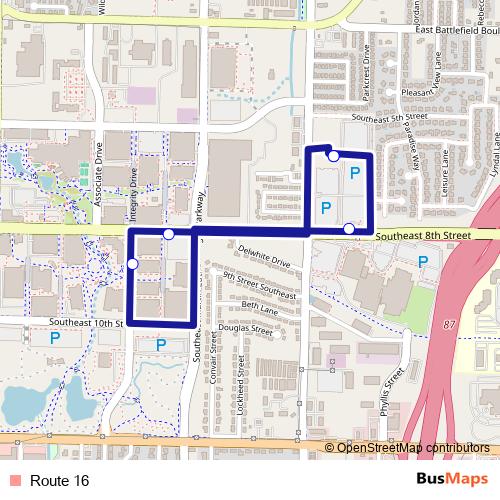 Route 16 bus Line Map