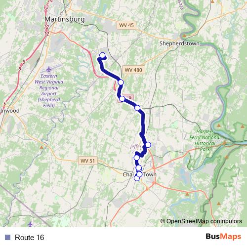 Route 16 bus Line Map