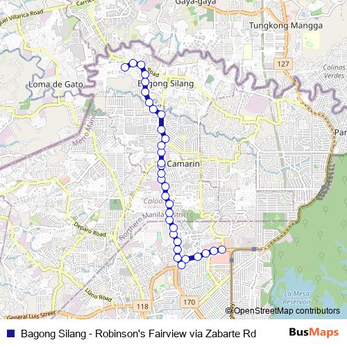 Bagong Silang - Robinson's Fairview via Zabarte Rd bus Line Map