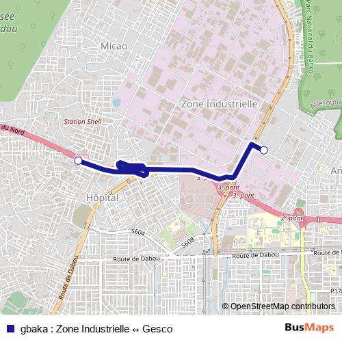 gbaka : Zone Industrielle ↔ Gesco bus Line Map