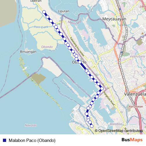 Malabon Paco (Obando) bus Line Map