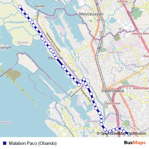 Malabon Paco (Obando) bus Line Map