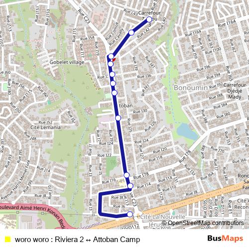woro woro : Riviera 2 ↔ Attoban Camp bus Line Map
