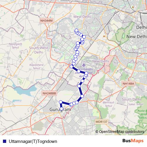 Uttamnagar(T)Togndown bus Line Map