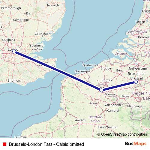 Brussels-London Fast - Calais omitted rail Line Map