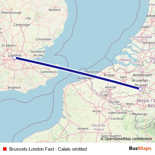 Brussels-London Fast - Calais omitted rail Line Map