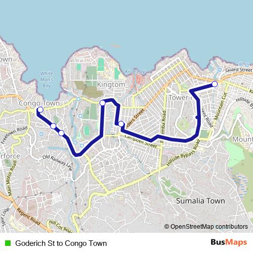 Goderich St to Congo Town bus Line Map