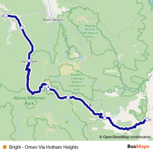 Bright - Omeo Via Hotham Heights bus Line Map