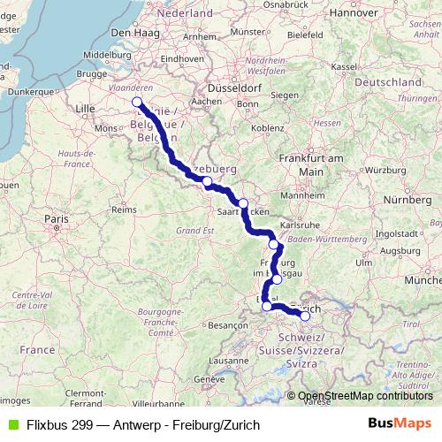 Flixbus 299 bus Line Map