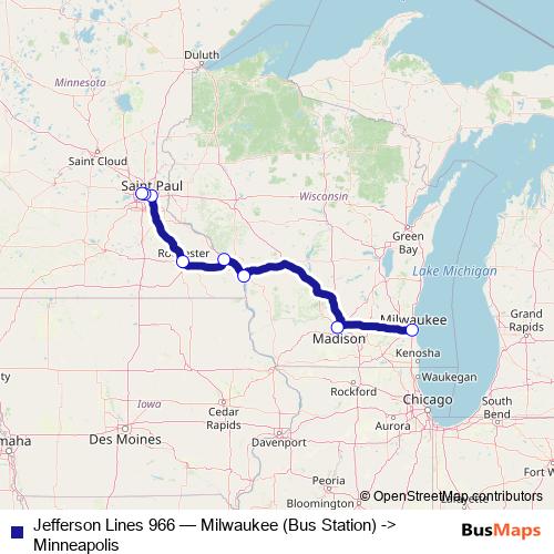 Jefferson Lines 966 bus Line Map