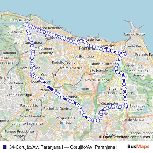 34-Corujão/Av. Paranjana I bus Line Map