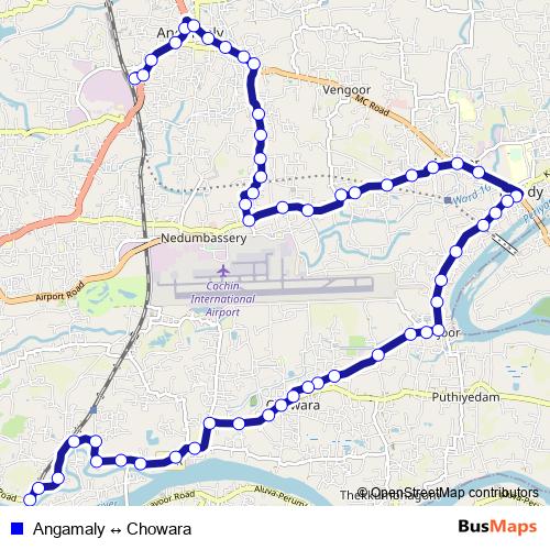 Angamaly ↔ Chowara bus Line Map