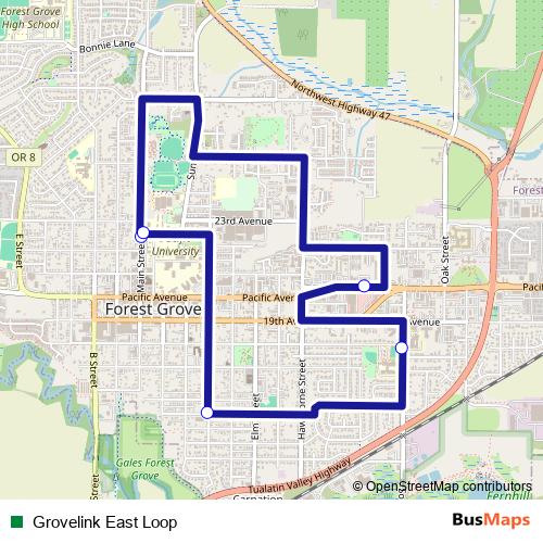 Grovelink East Loop bus Line Map