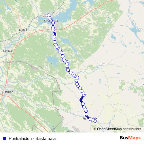 Punkalaidun - Sastamala bus Line Map