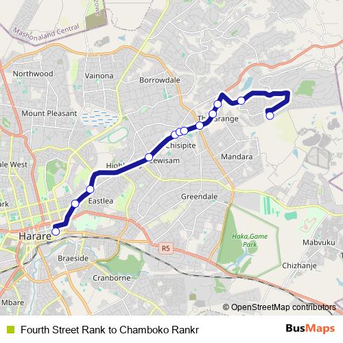 Fourth Street Rank to Chamboko Rankr bus Line Map