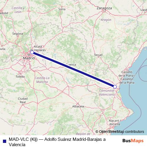 MAD-VLC (Klj) air Line Map