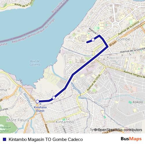 Kintambo Magasin TO Gombe Cadeco bus Line Map