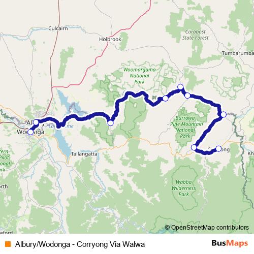 Albury/Wodonga - Corryong Via Walwa bus Line Map