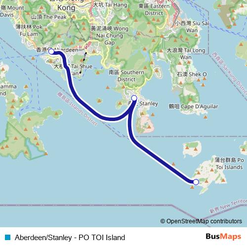Aberdeen/Stanley - PO TOI Island ferry Line Map