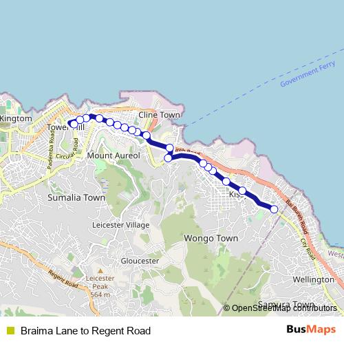 Braima Lane to Regent Road bus Line Map
