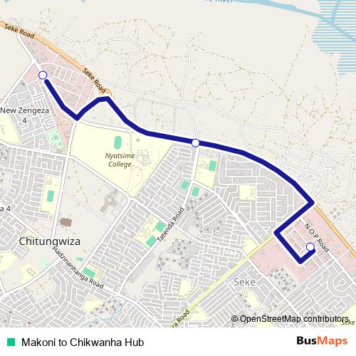Makoni to Chikwanha Hub bus Line Map