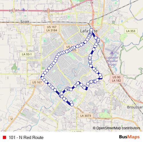 101 - N Red Route bus Line Map