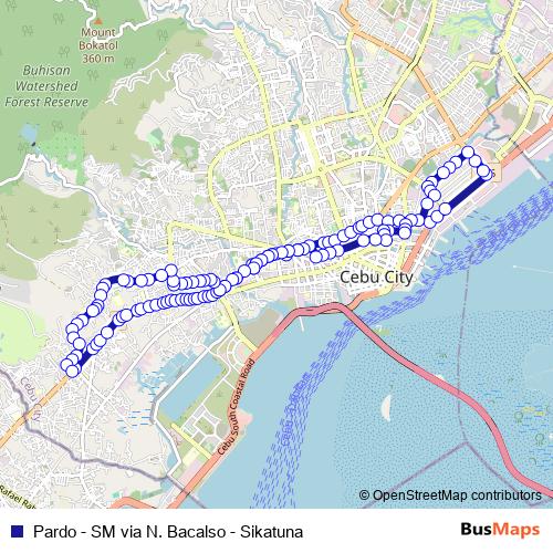 Pardo - SM via N. Bacalso - Sikatuna bus Line Map