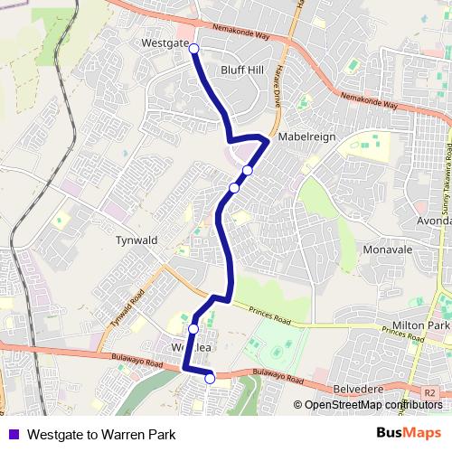 Westgate to Warren Park bus Line Map