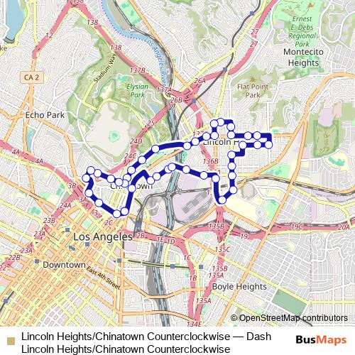 Lincoln Heights/Chinatown Counterclockwise bus Line Map