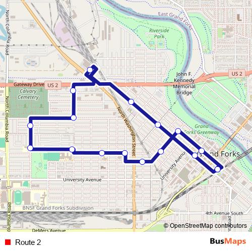 Route 2 bus Line Map